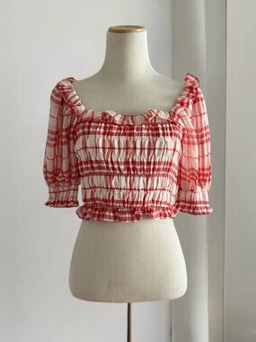 Endless Rose Red & White Gingham Smocked Blouse